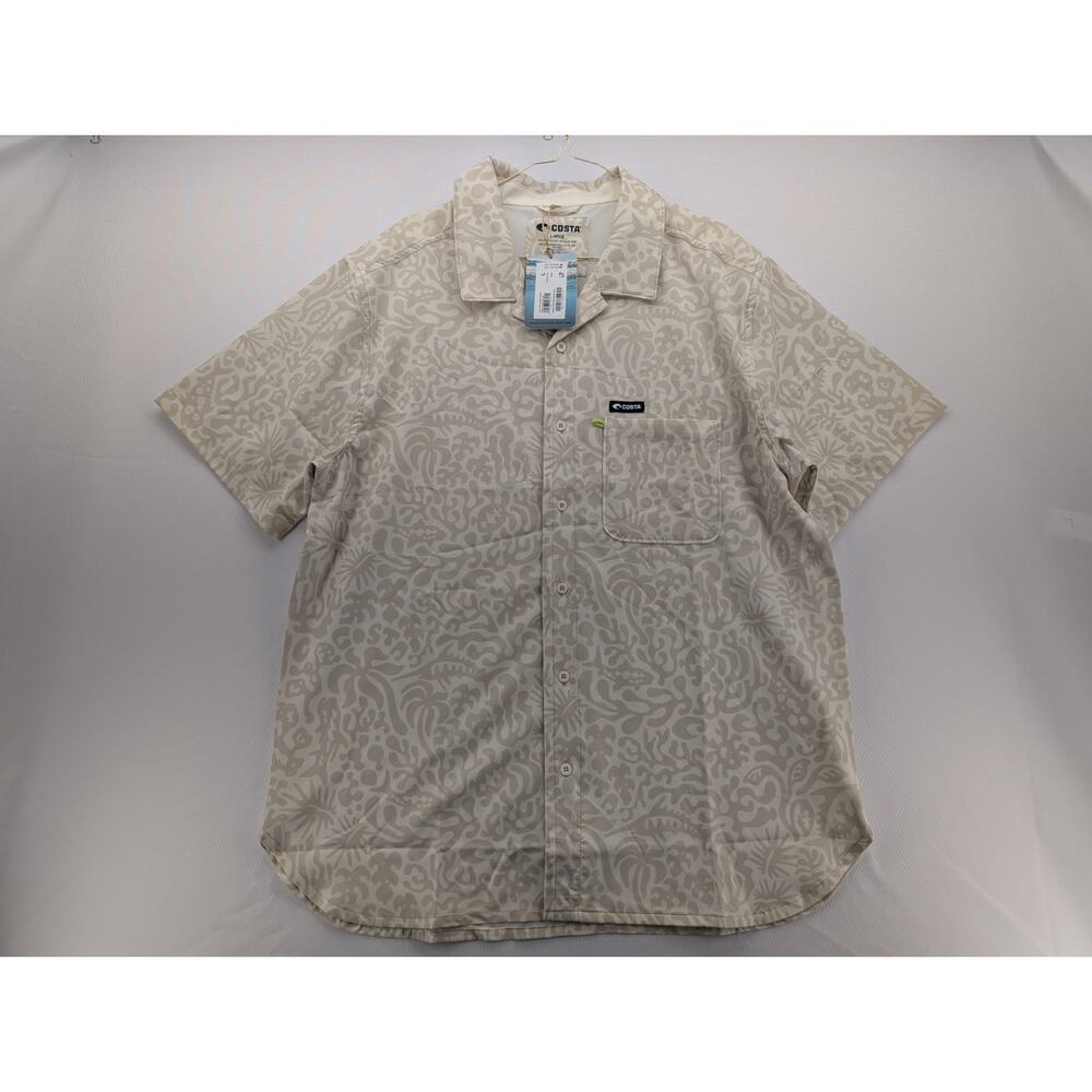 NWT Costa Camp Tech Woven Printed Shirt in Tropical Fauna Sail size Large